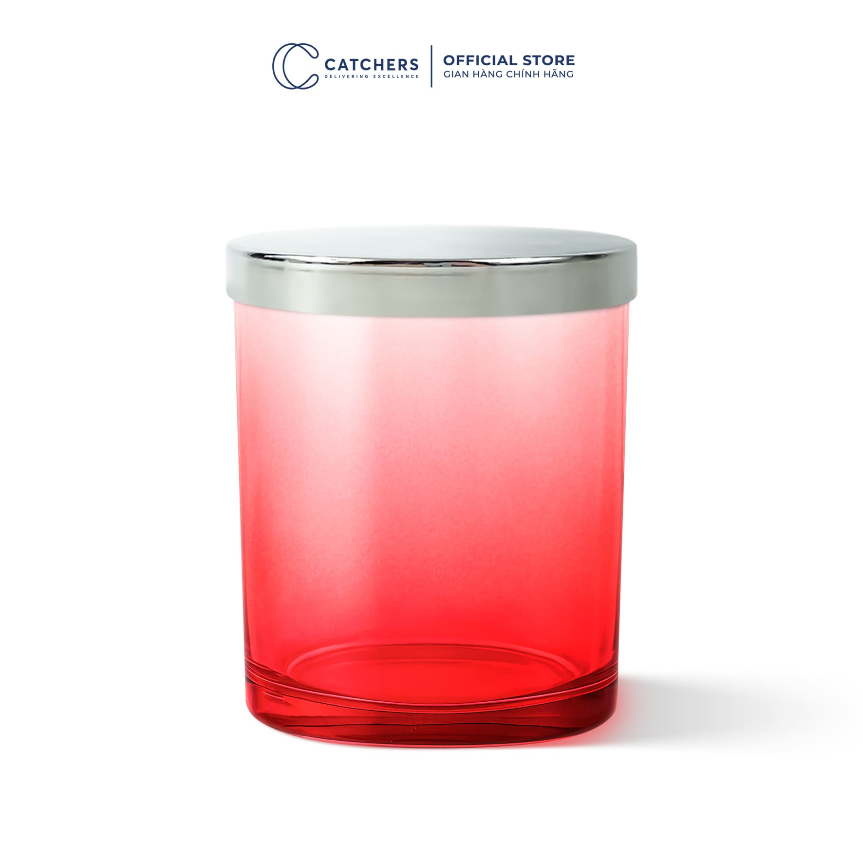 cốc đựng nến đỏ chuyển màu nắp chụp bạc