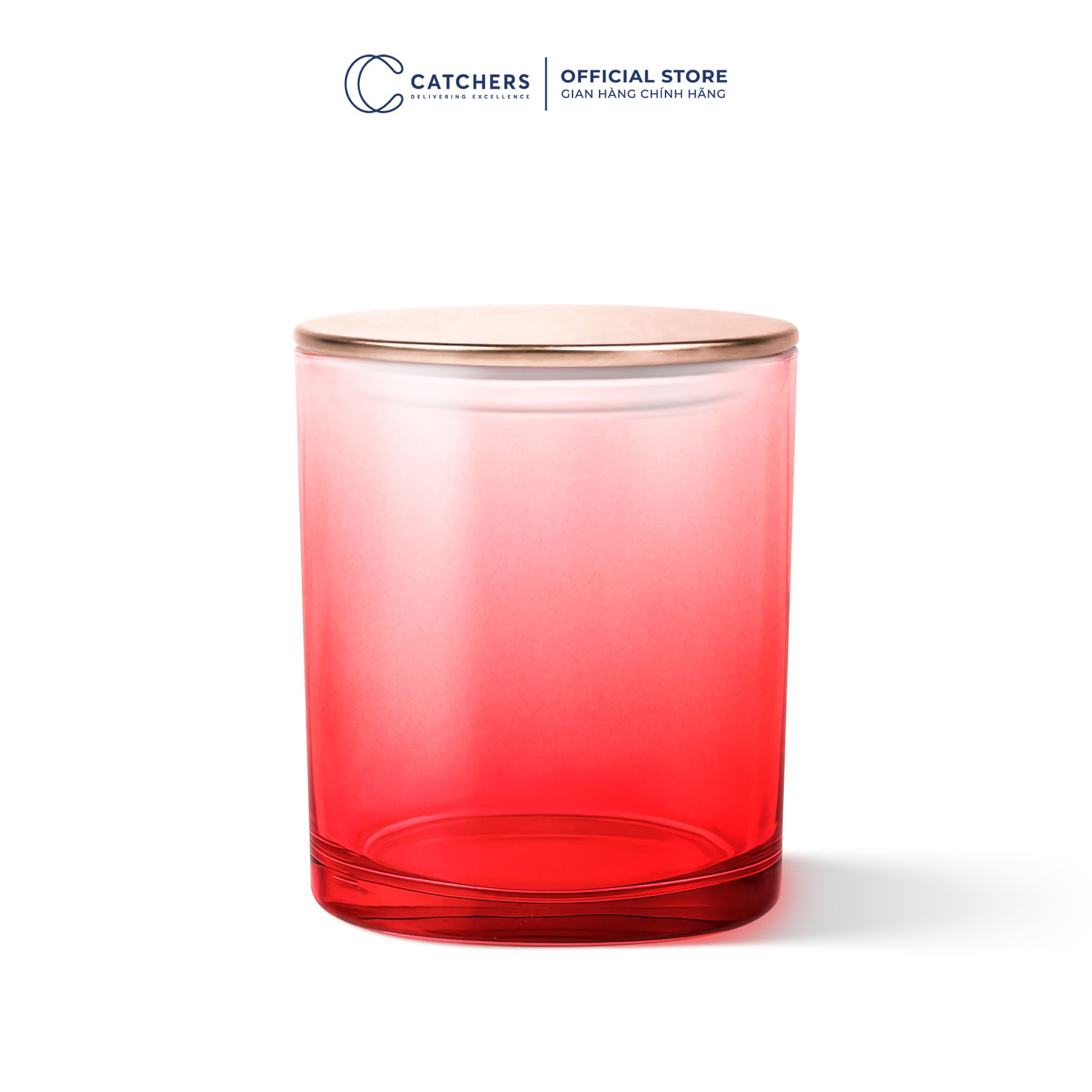 cốc đựng nến đỏ chuyển màu nắp dẹp hồng
