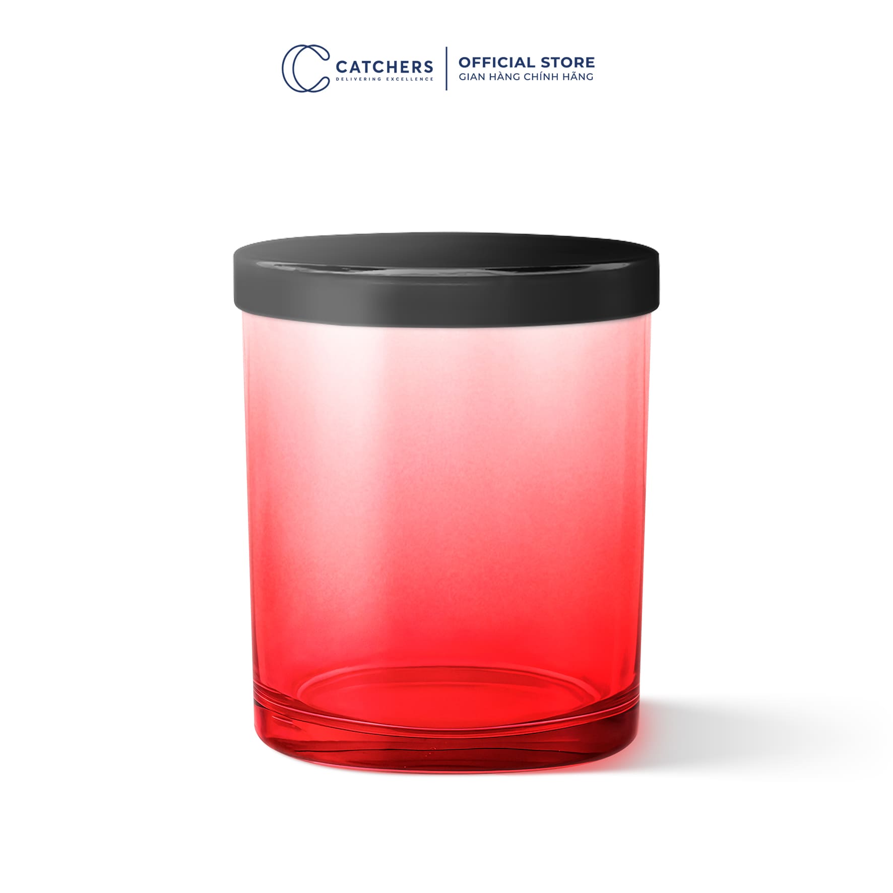 cốc đựng nến đỏ chuyển màu nắp chụp đen