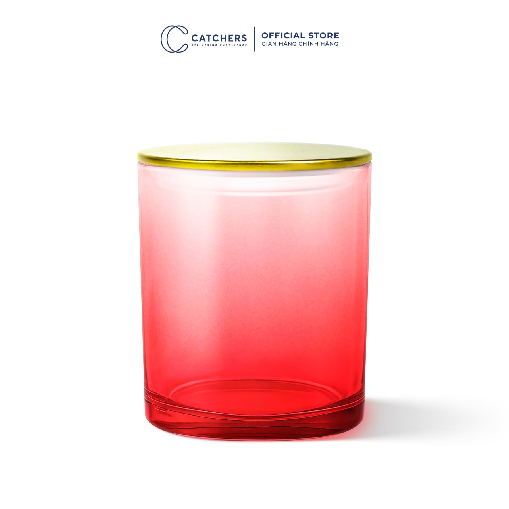 cốc đựng nến đỏ chuyển màu nắp dẹp vàng