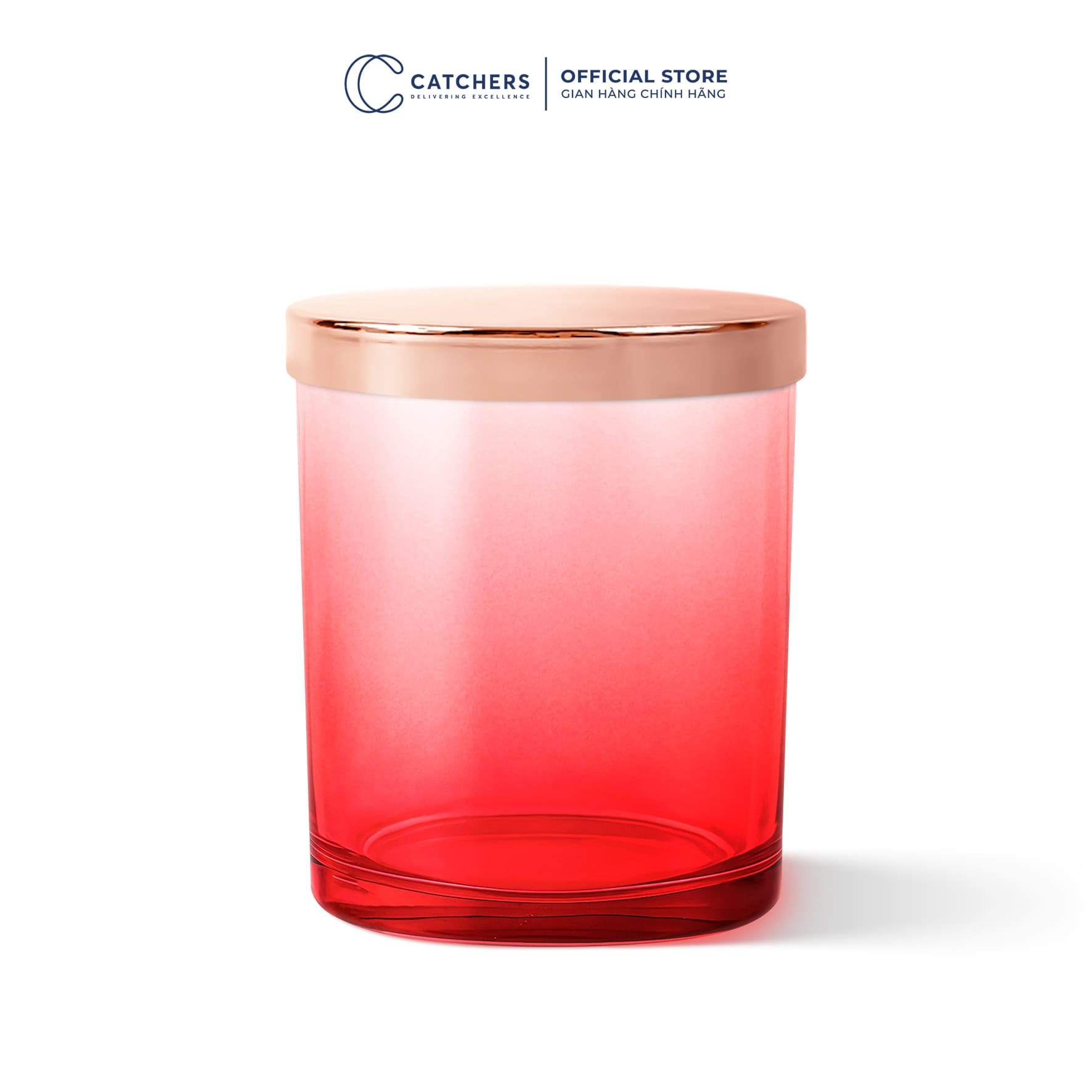 cốc đựng nến đỏ chuyển màu nắp chụp hồng