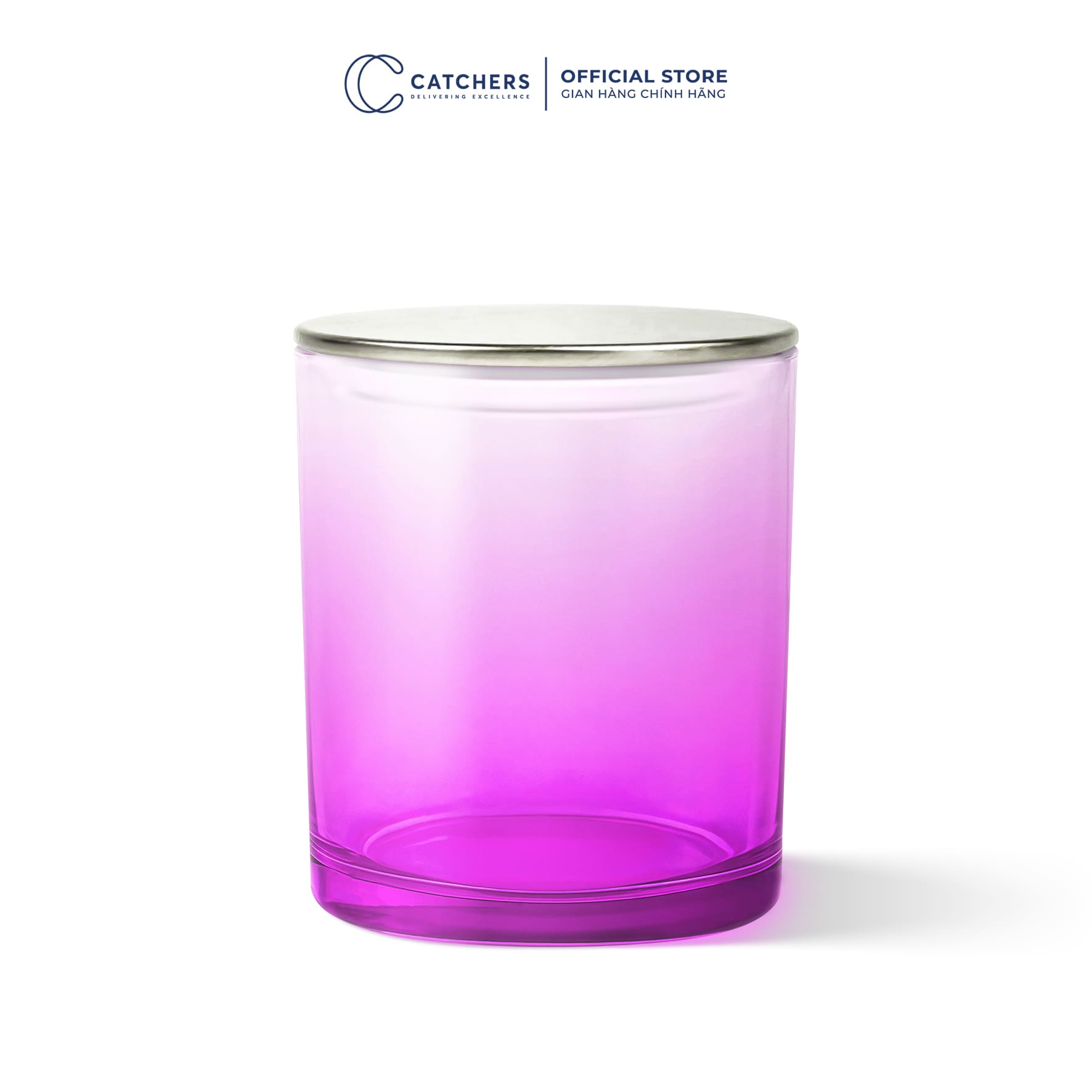 cốc đựng nến hồng chuyển màu nắp dẹp bạc