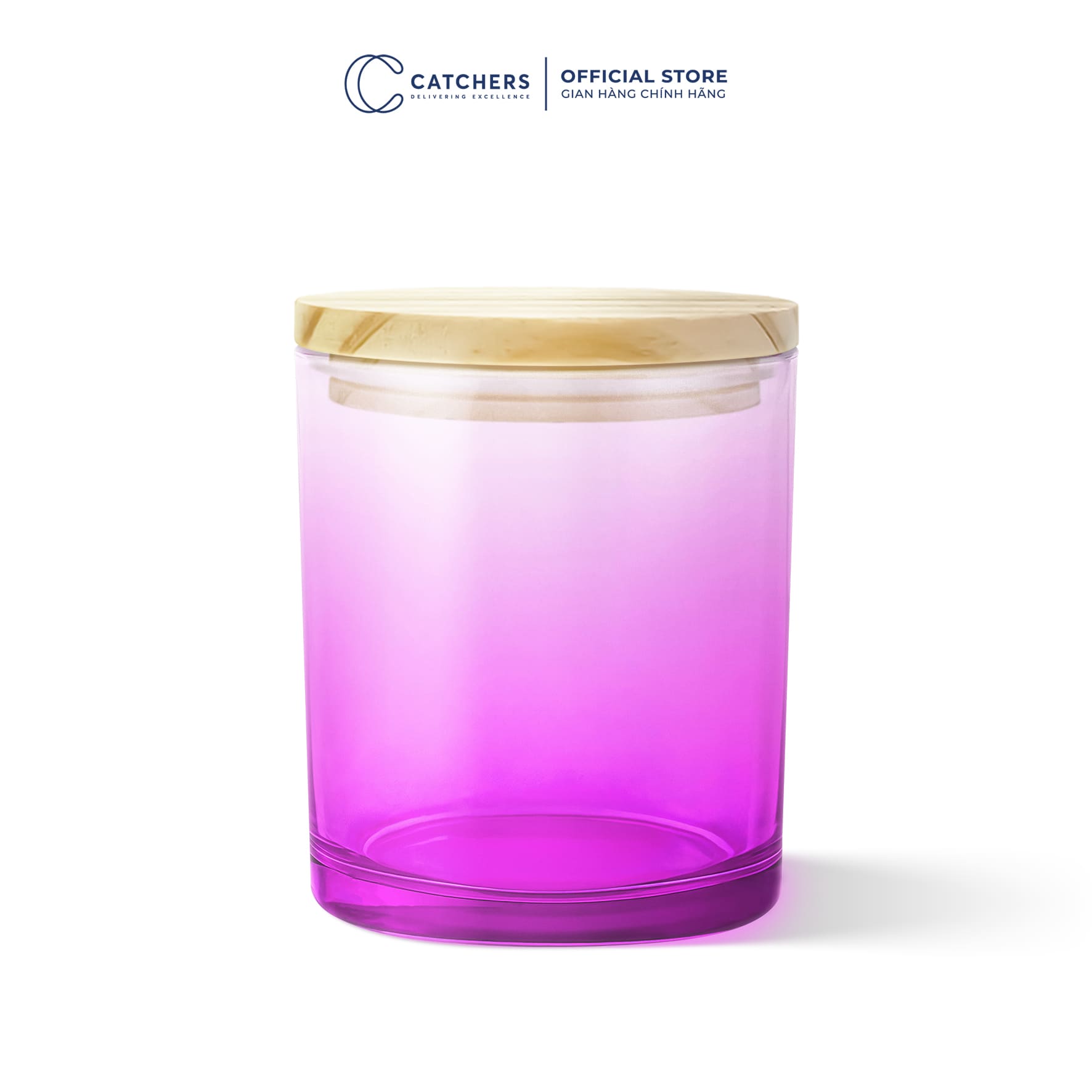 cốc đựng nến hồng chuyển màu nắp gỗ