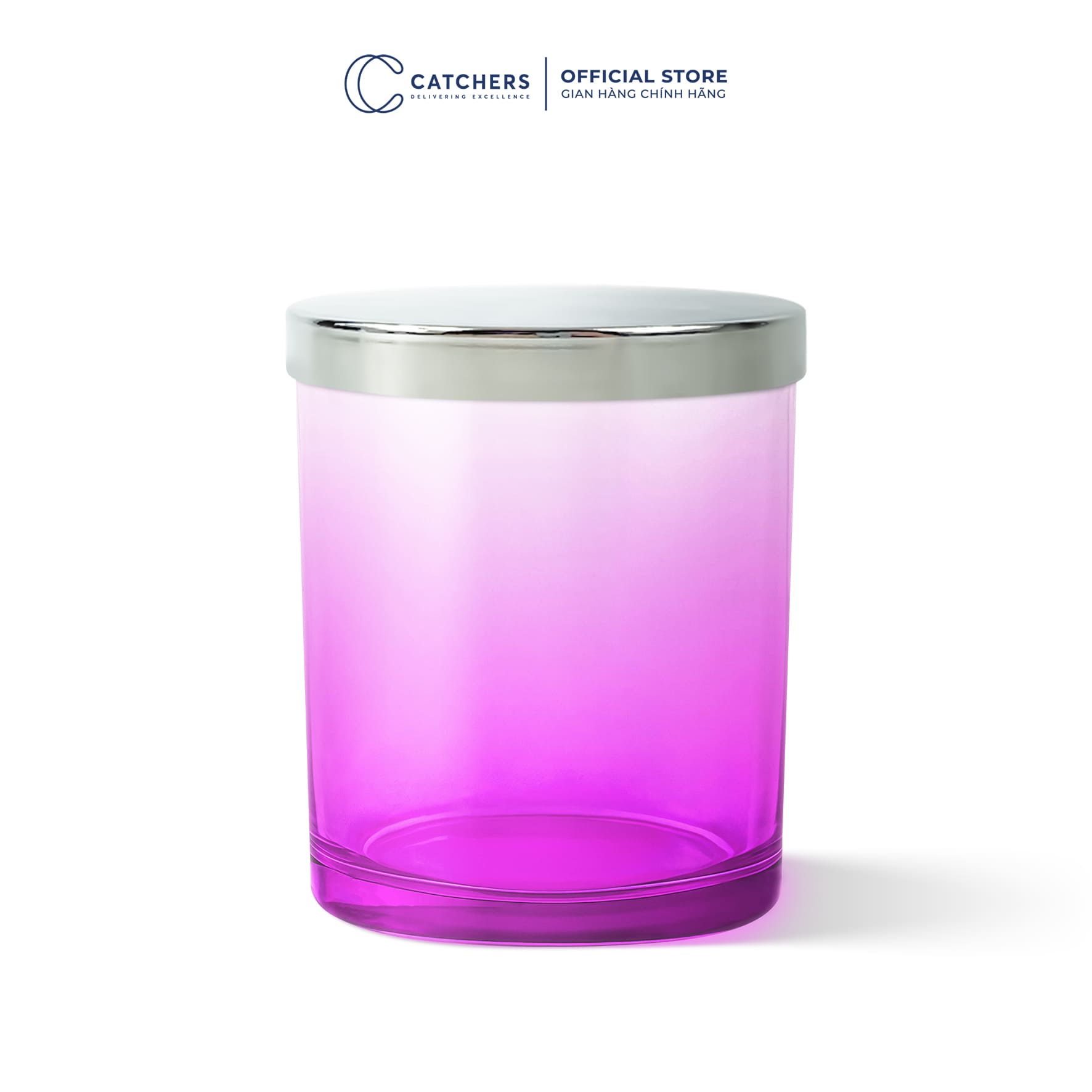 cốc đựng nến hồng chuyển màu nắp chụp bạc