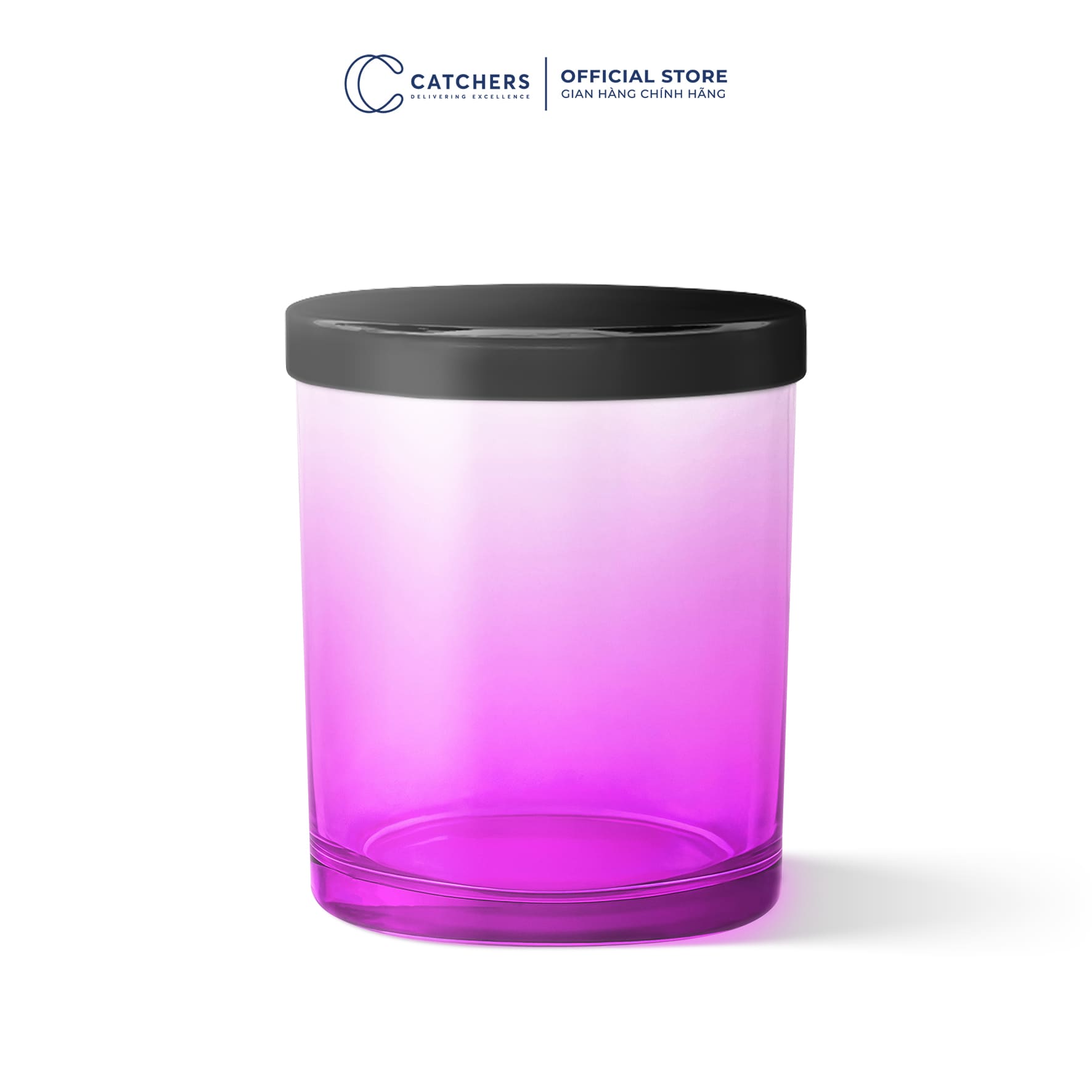 cốc đựng nến hồng chuyển màu nắp chụp đen