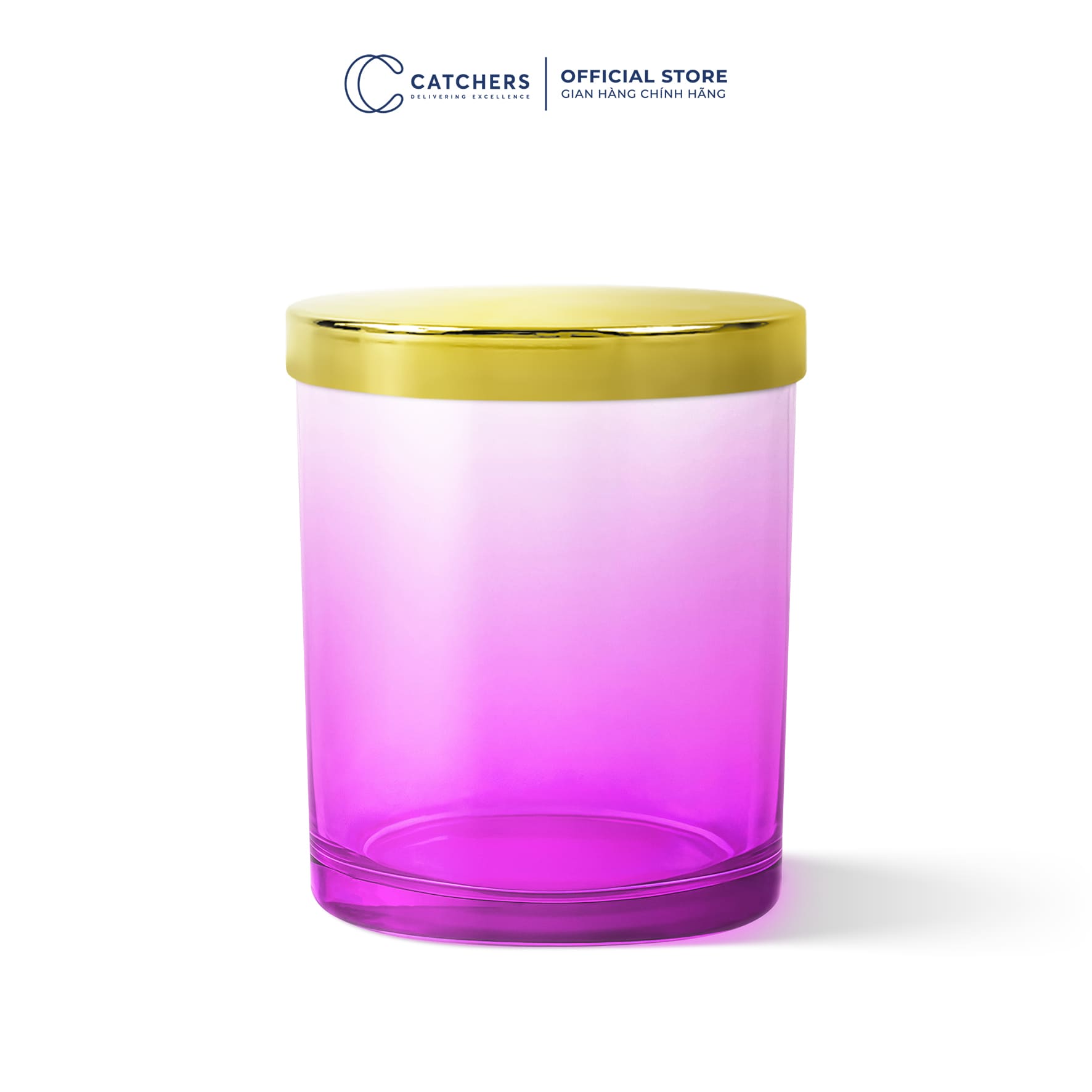 cốc đựng nến hồng chuyển màu nắp chụp vàng