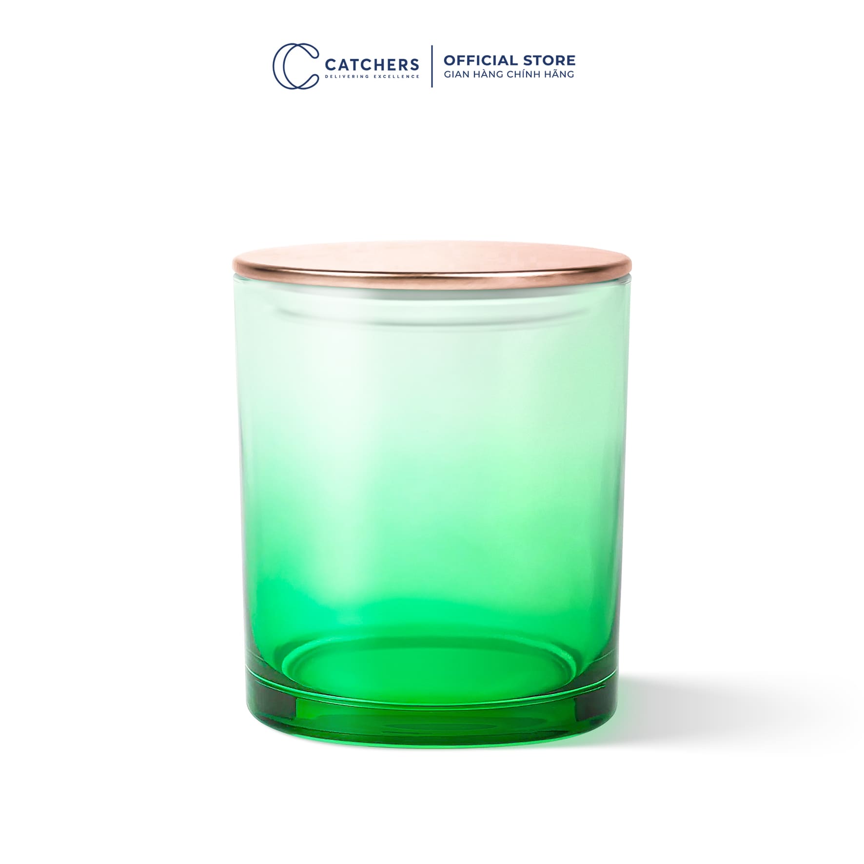 cốc đựng nến xanh lá chuyển màu nắp dẹp hồng