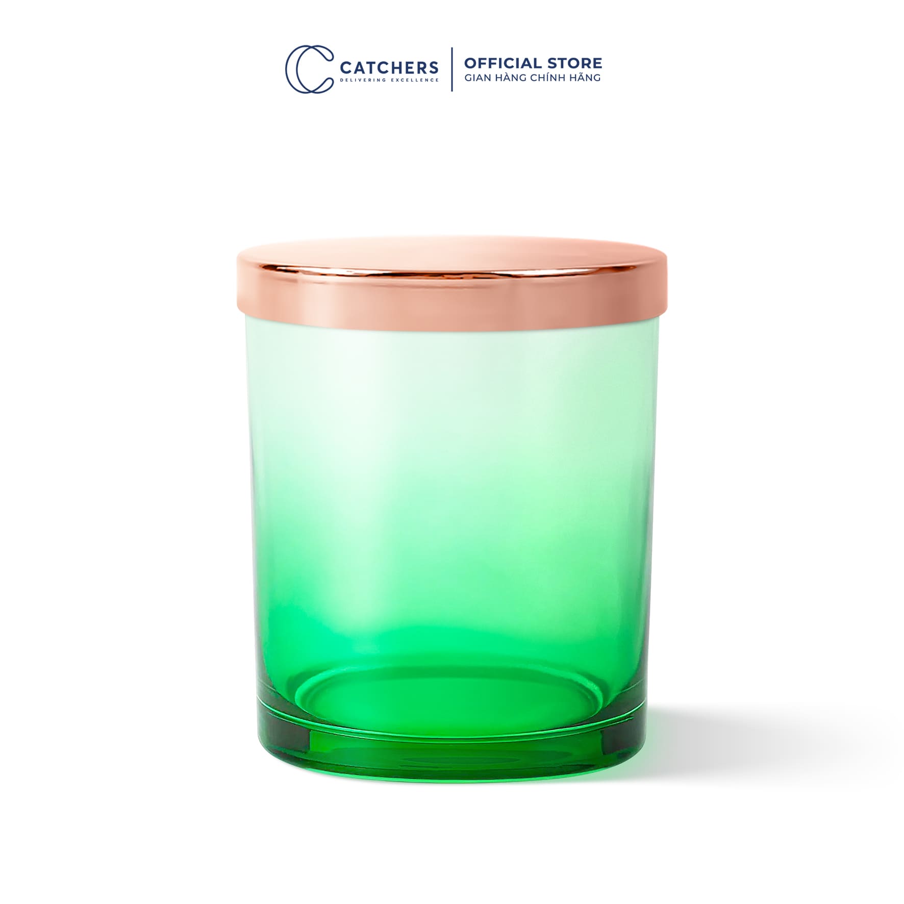 cốc đựng nến xanh lá chuyển màu nắp chụp hồng