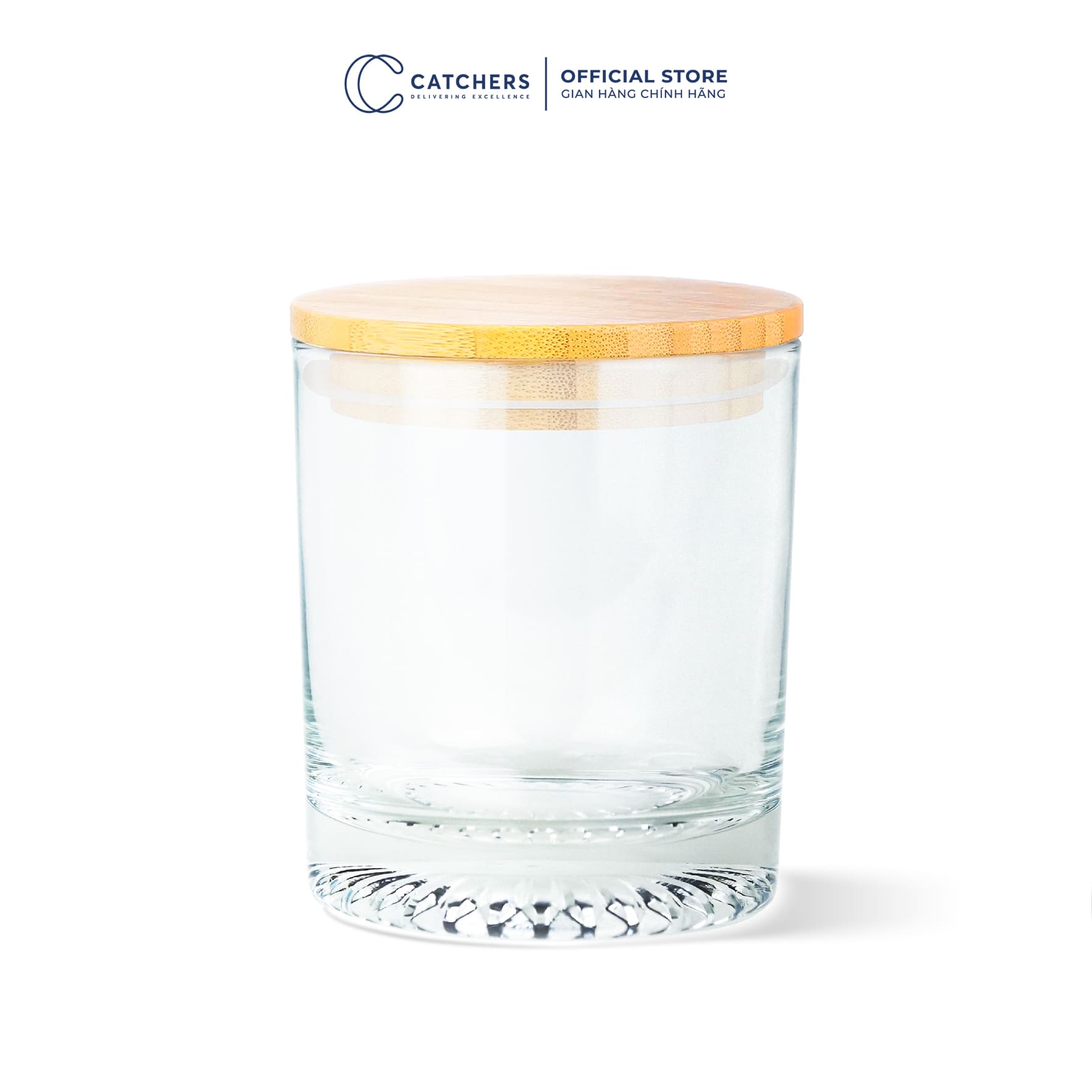 CỐC THỦY TINH ĐÁY KHÍA NẮP GỖ 250ML/ Fi 75