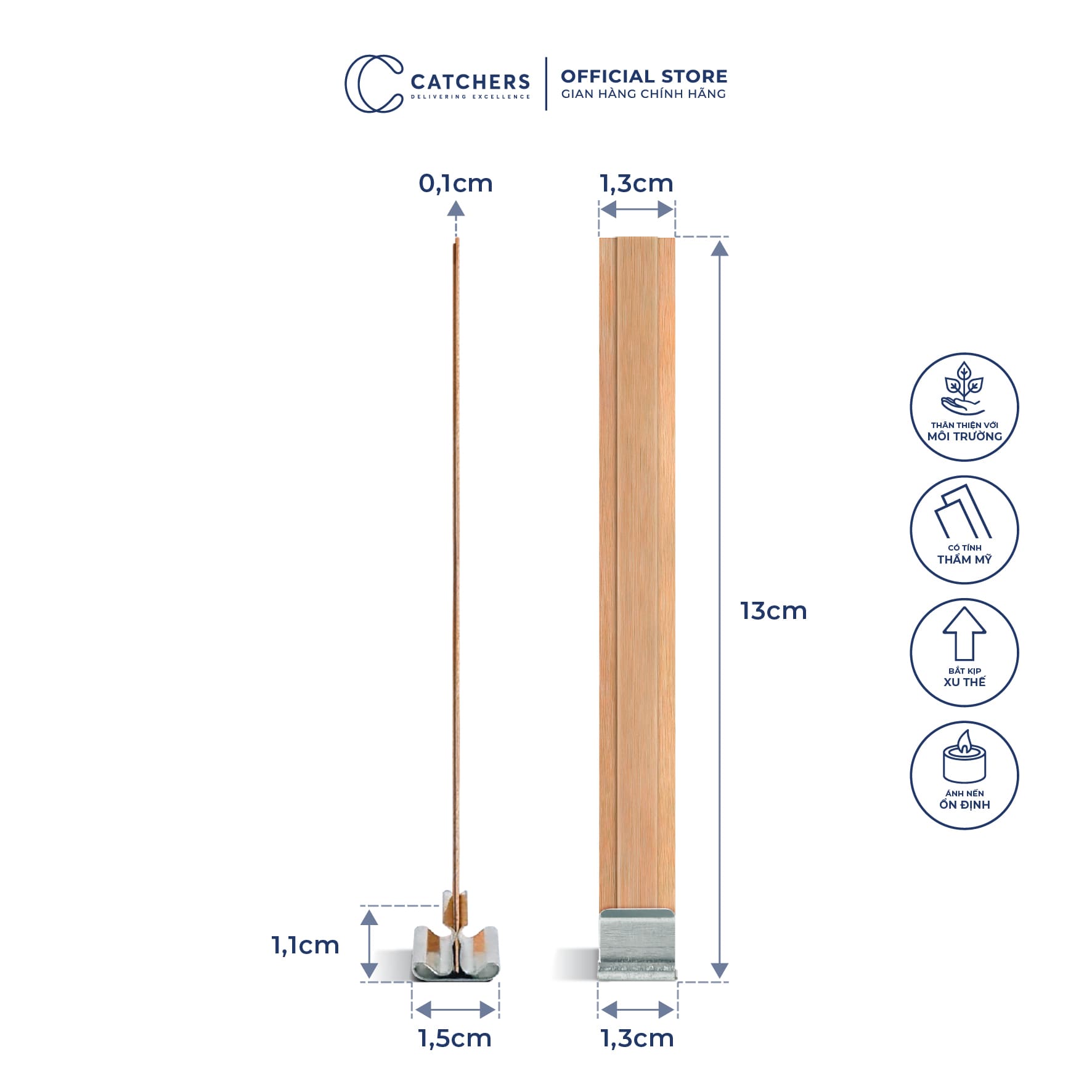 Bấc gỗ đôi kèm chân kẹp (1,3cm x 13cm )