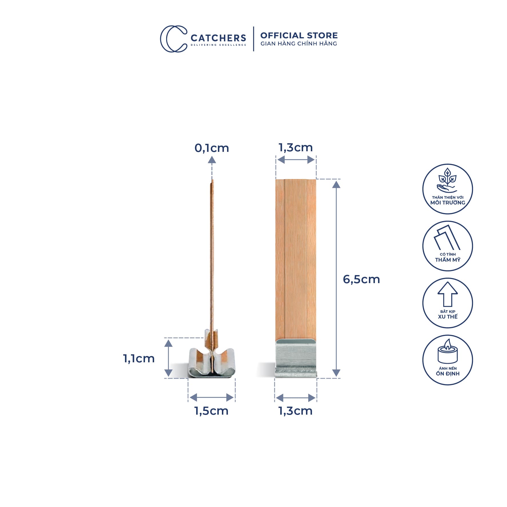 Bấc gỗ đôi kèm chân kẹp (1,3cm x 6,5cm)