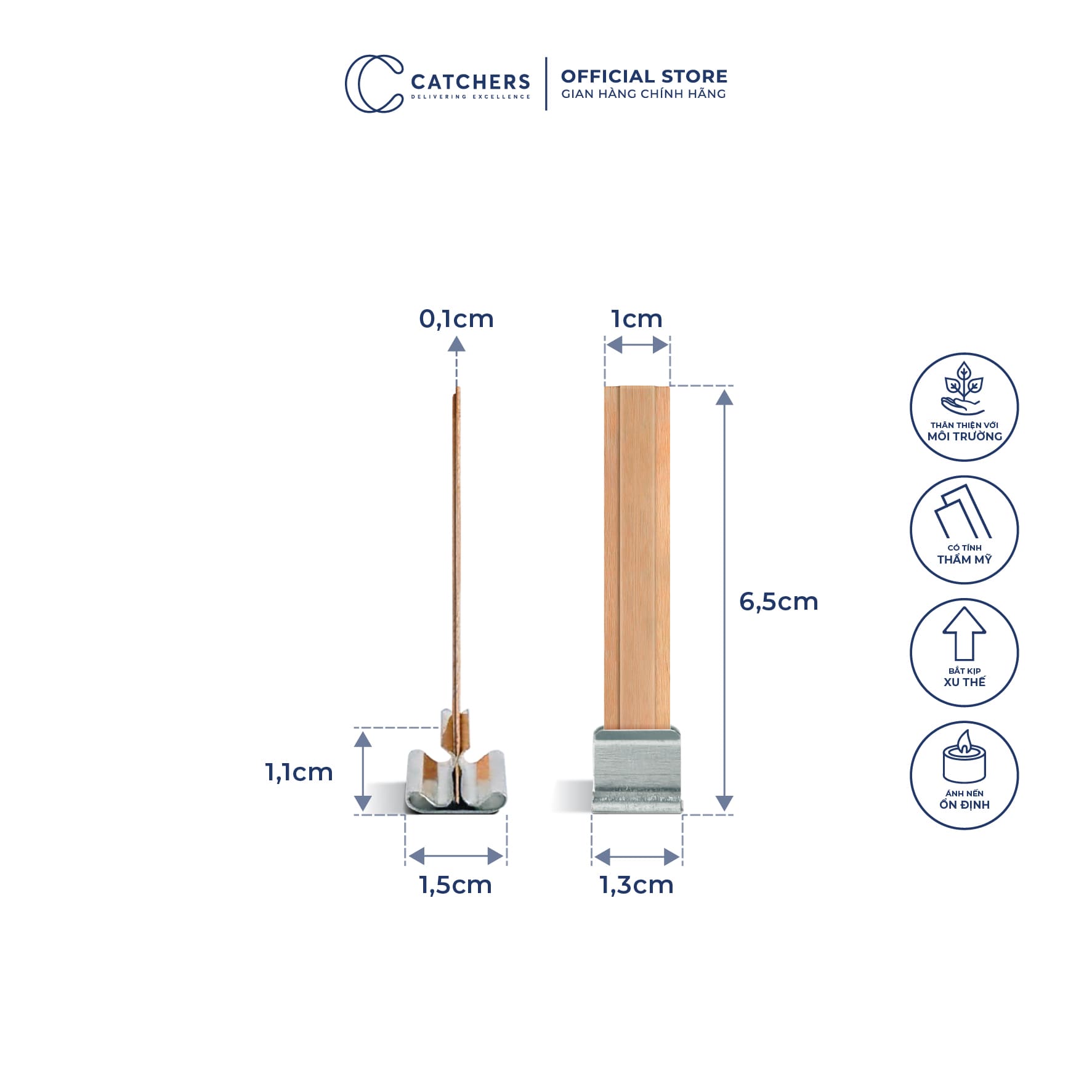 Bấc gỗ đôi kèm chân kẹp (1cm x 6,5cm)