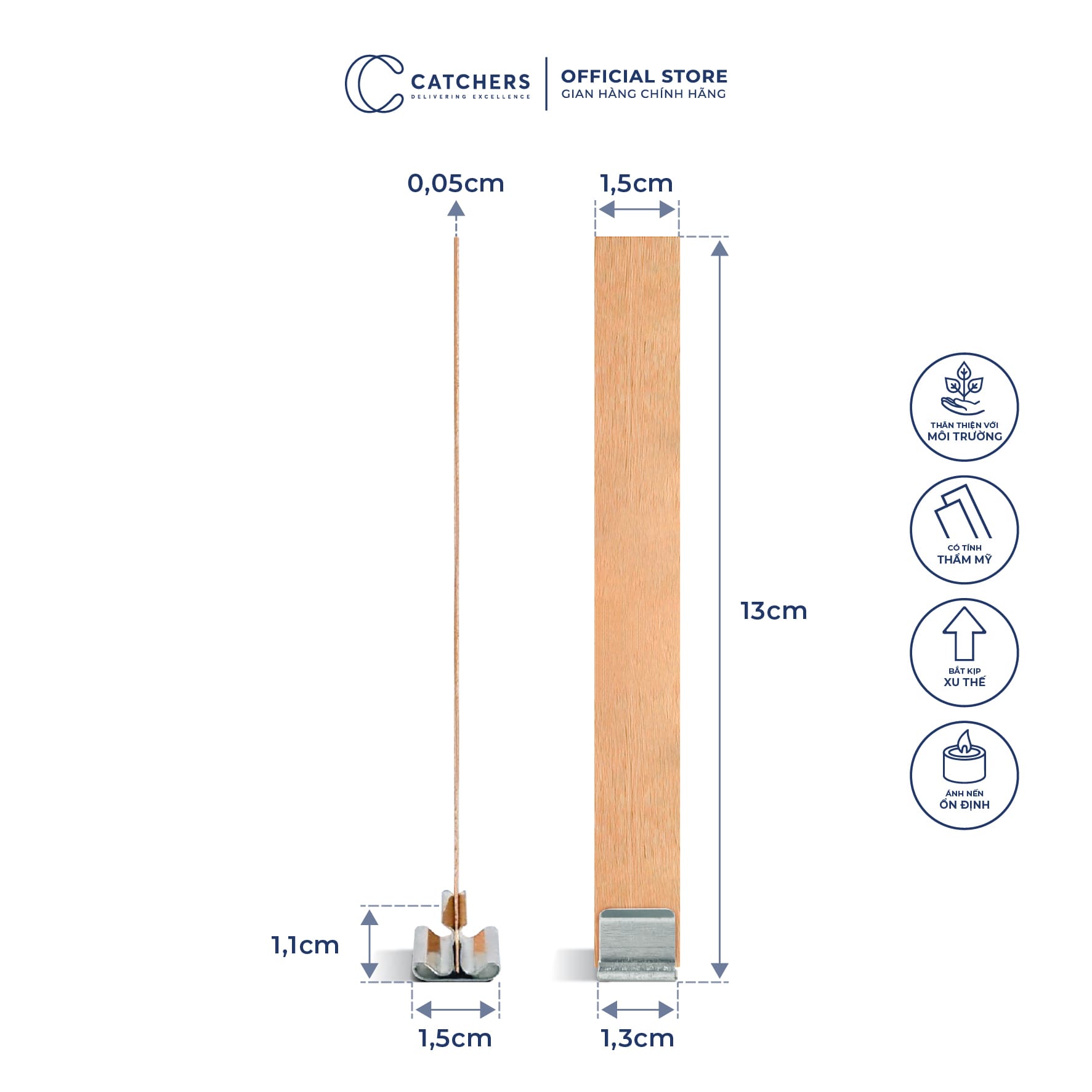 Bấc gỗ đơn kèm chân kẹp (1.5cm x 13cm)