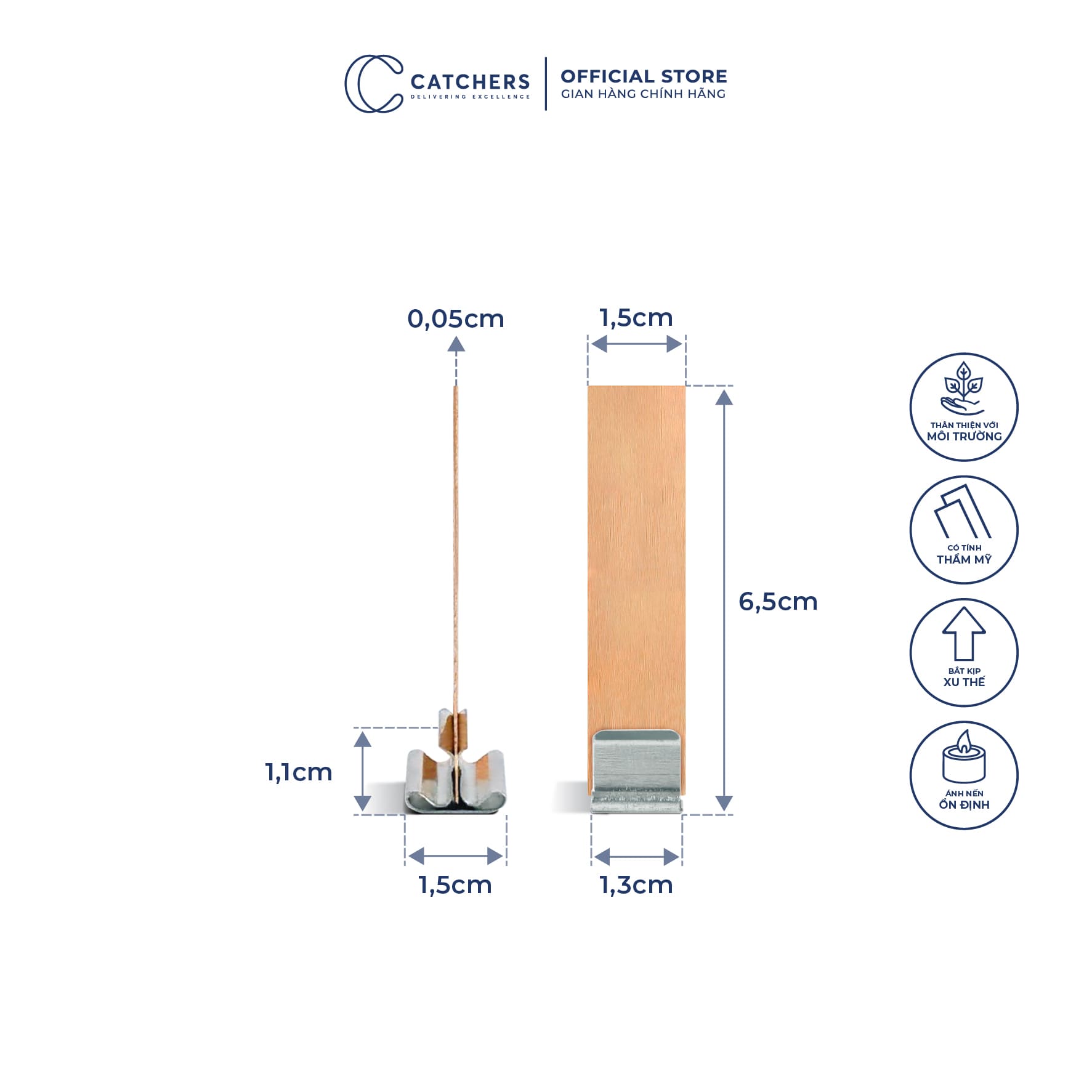 Bấc gỗ đơn kèm chân kẹp (1,5cm x 6,5cm)