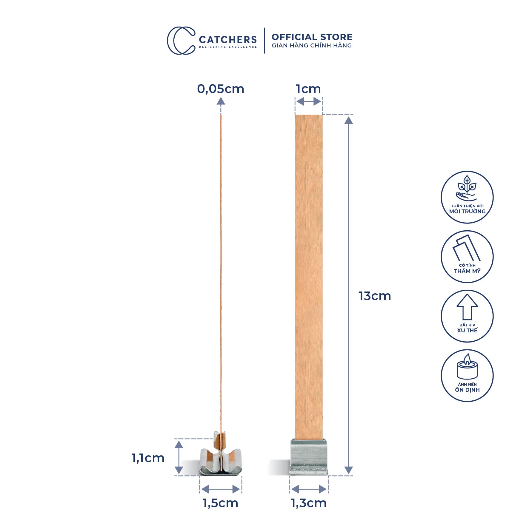 Bấc gỗ đơn kèm chân kẹp (1cm x 13cm)