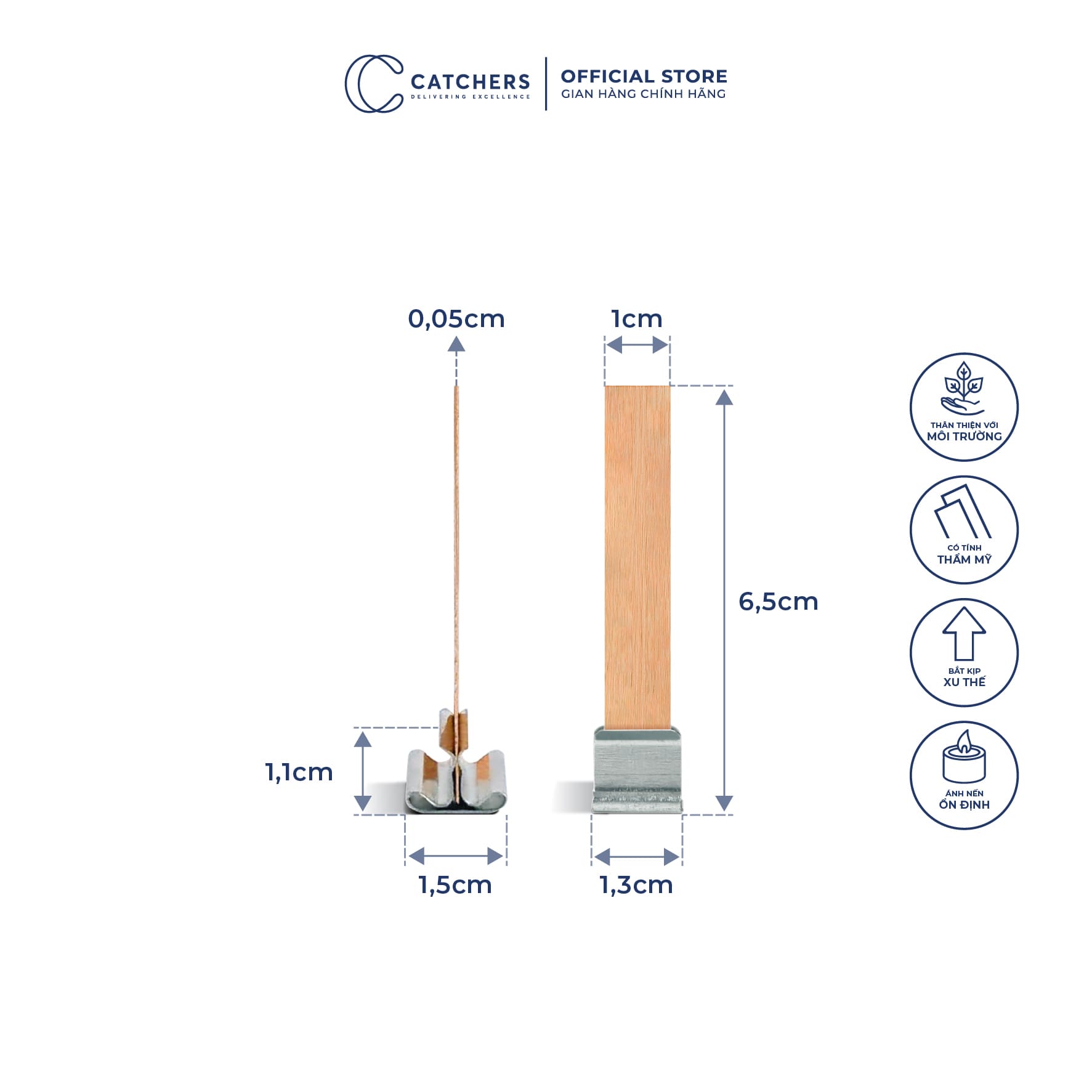 Bấc gỗ đơn kèm chân kẹp (1cm x 6,5cm)