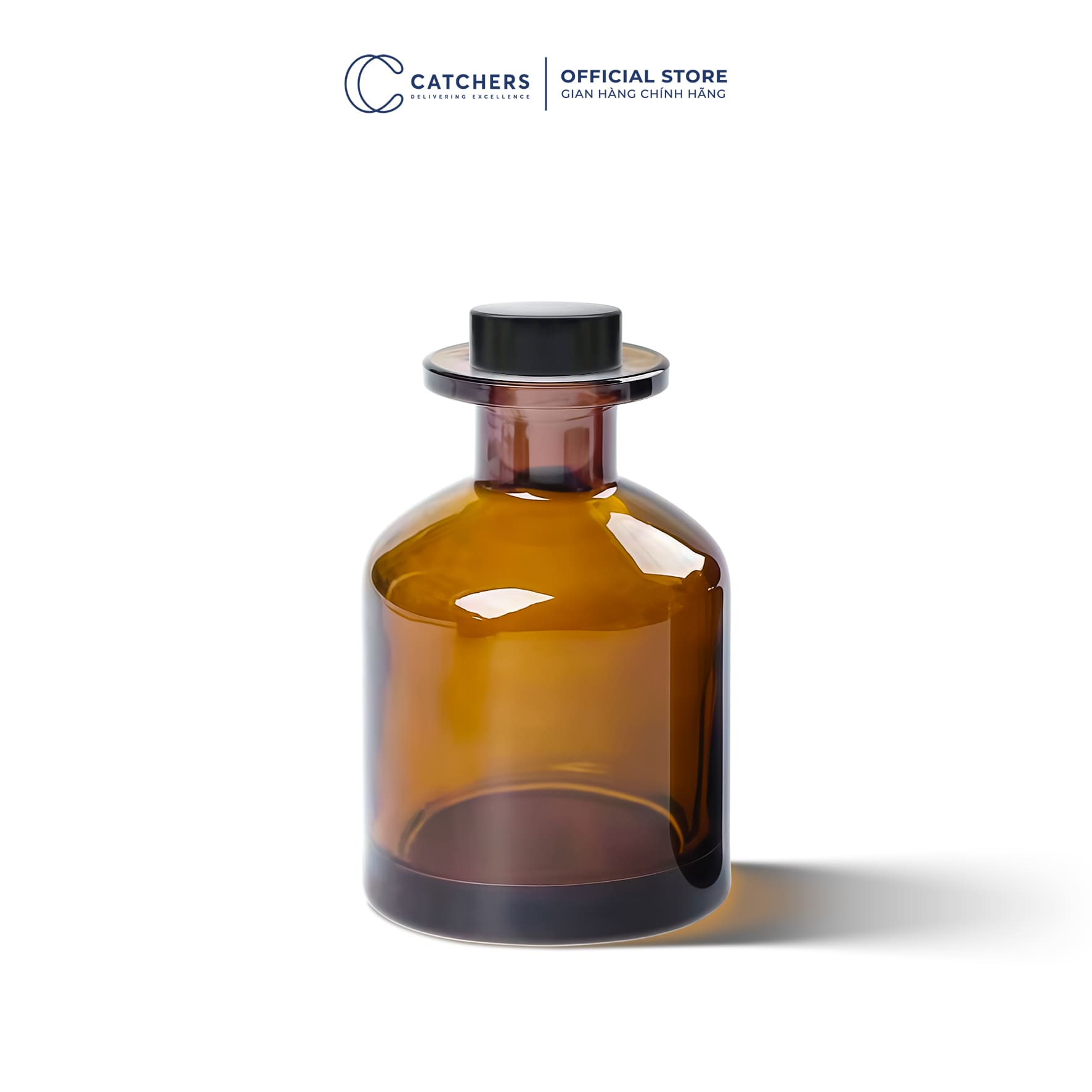 bình khuếch tán hổ phách bóng kèm nút đen bóng