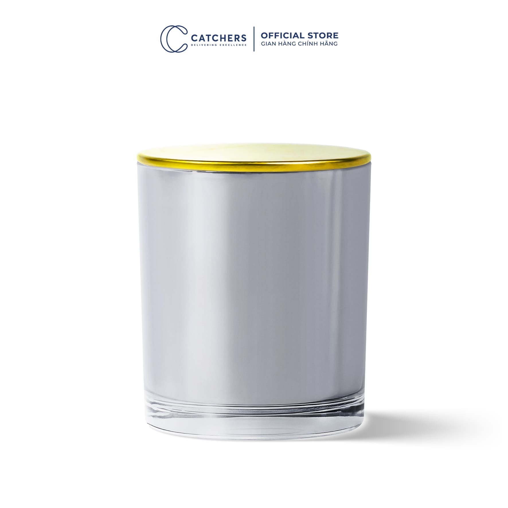 cốc thủy tinh tráng gương bạc nắp dẹp vàng