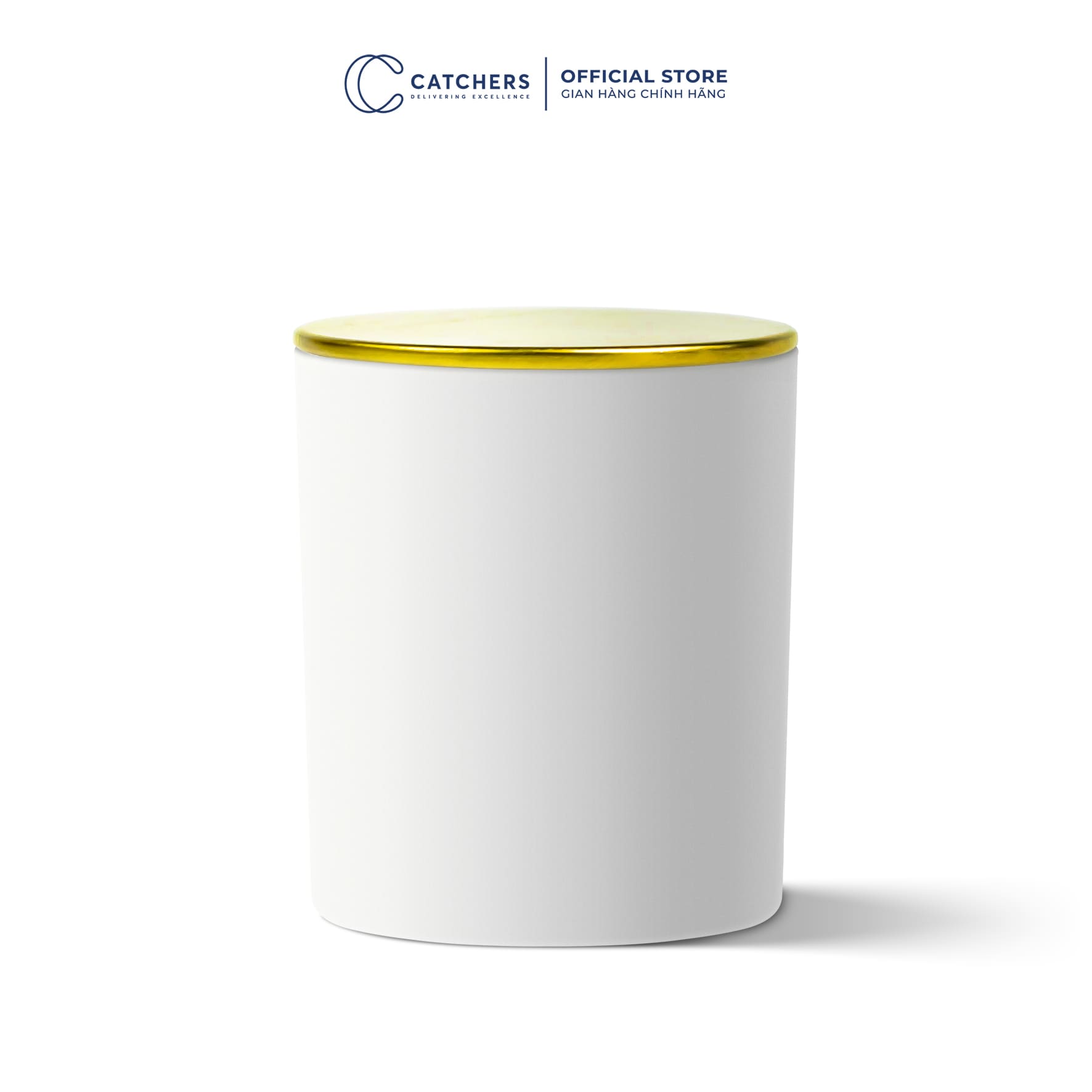 cốc thủy tinh nhám lì trắng tráng gương nắp dẹp vàng