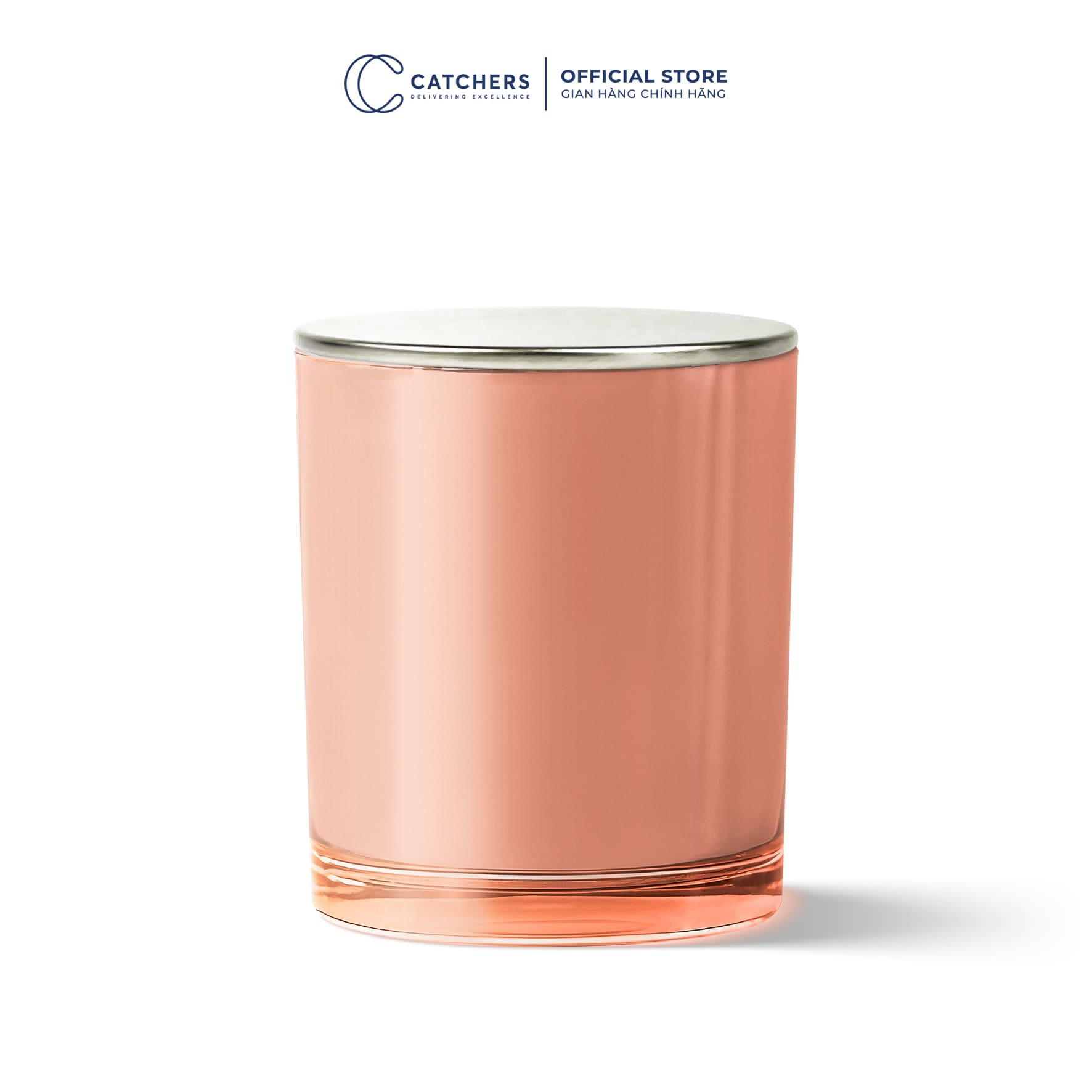 cốc thủy tinh hồng tráng gương nắp dẹp bạc