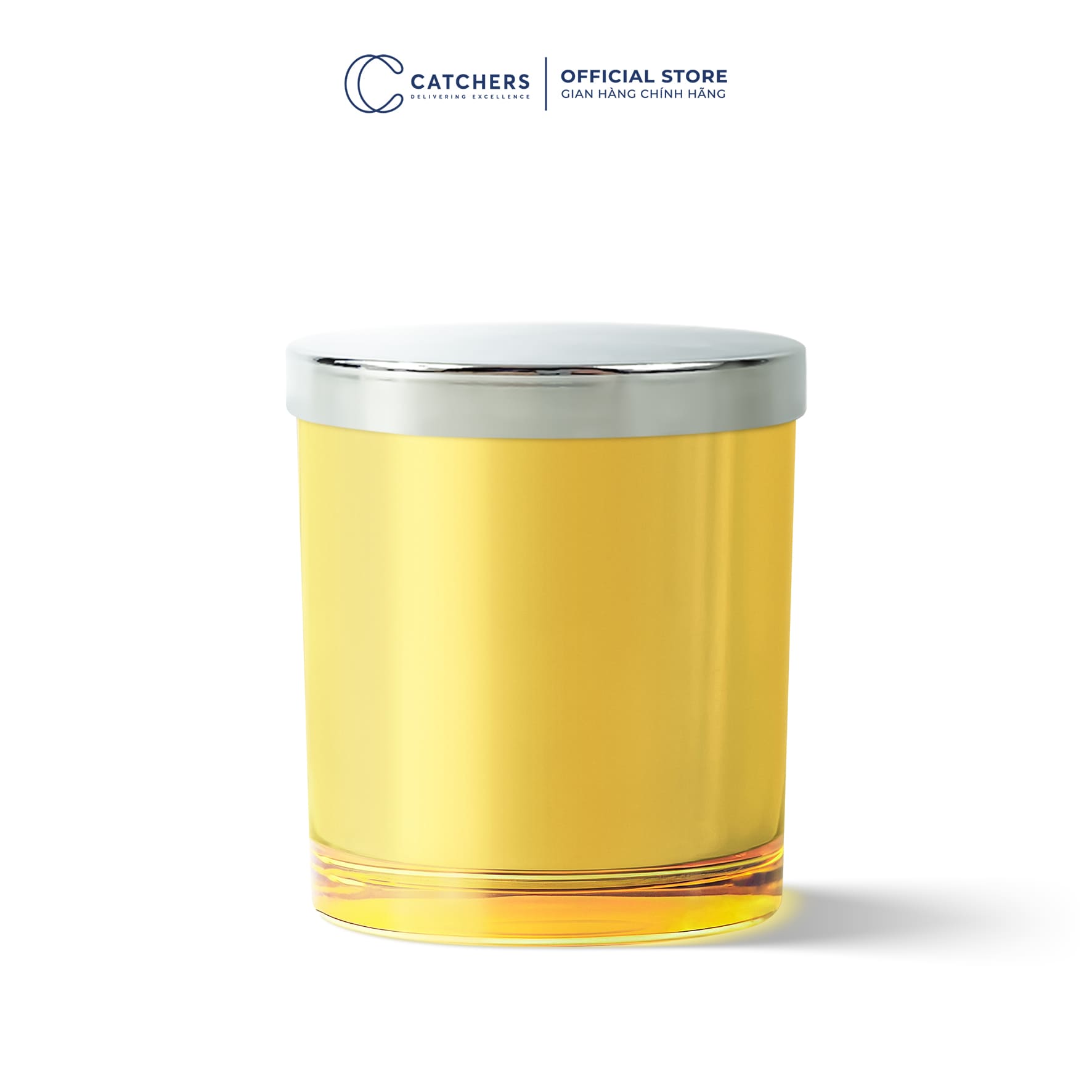 cốc thủy tinh vàng tráng gương nắp chụp bạc