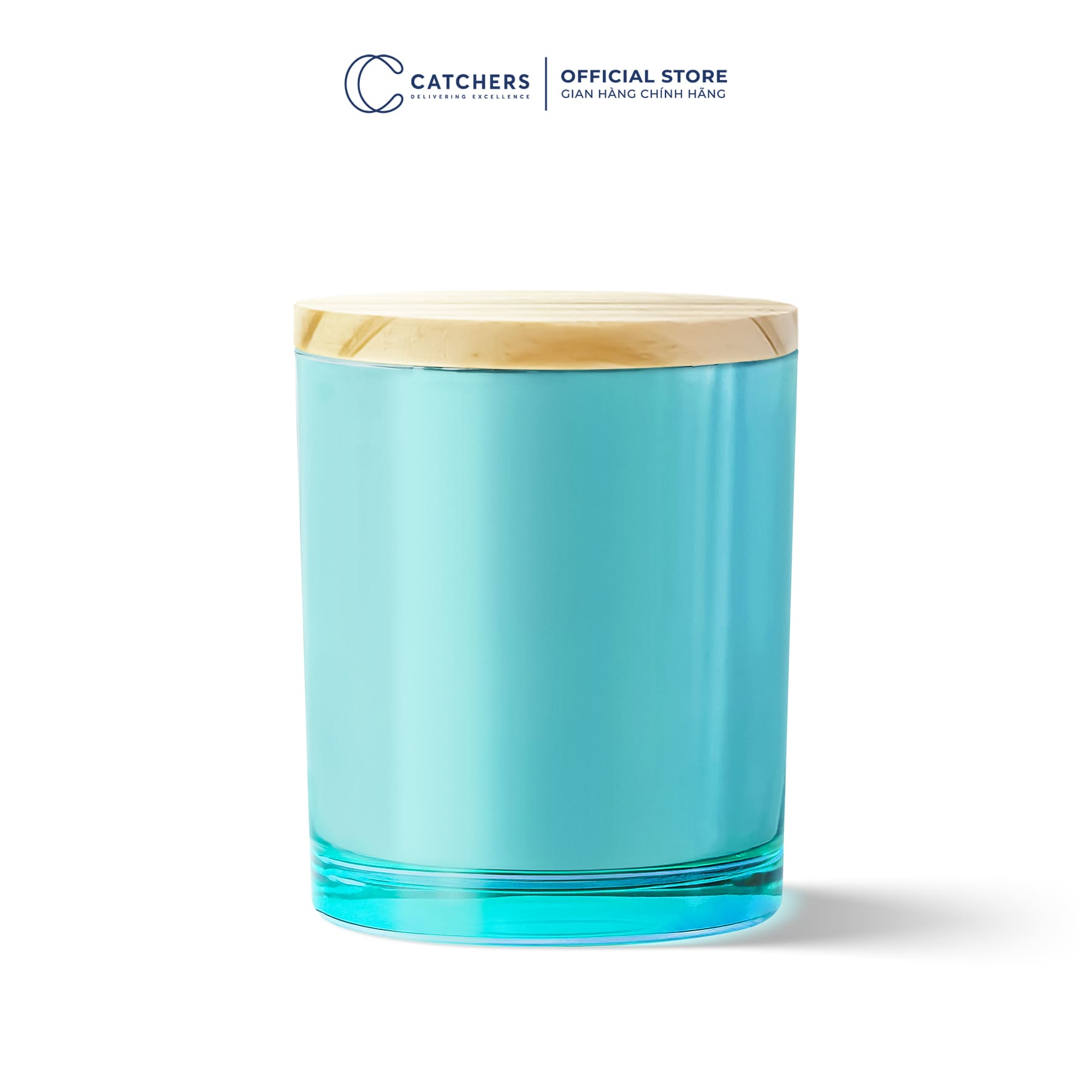 cốc thủy tinh xanh trời tráng gương nắp gỗ