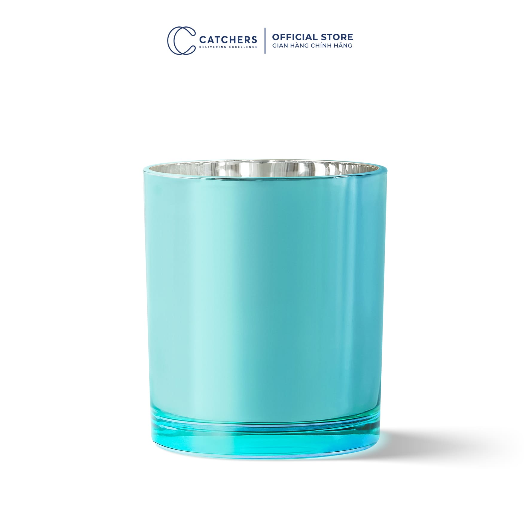 cốc thủy tinh xanh trời nhám lì tráng gương bạc