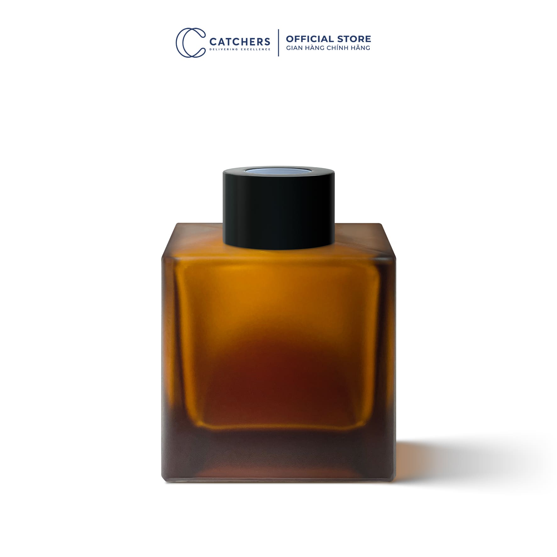 lọ khuếch tán vuông hổ phách nhám lì kèm khoen kim loại đen