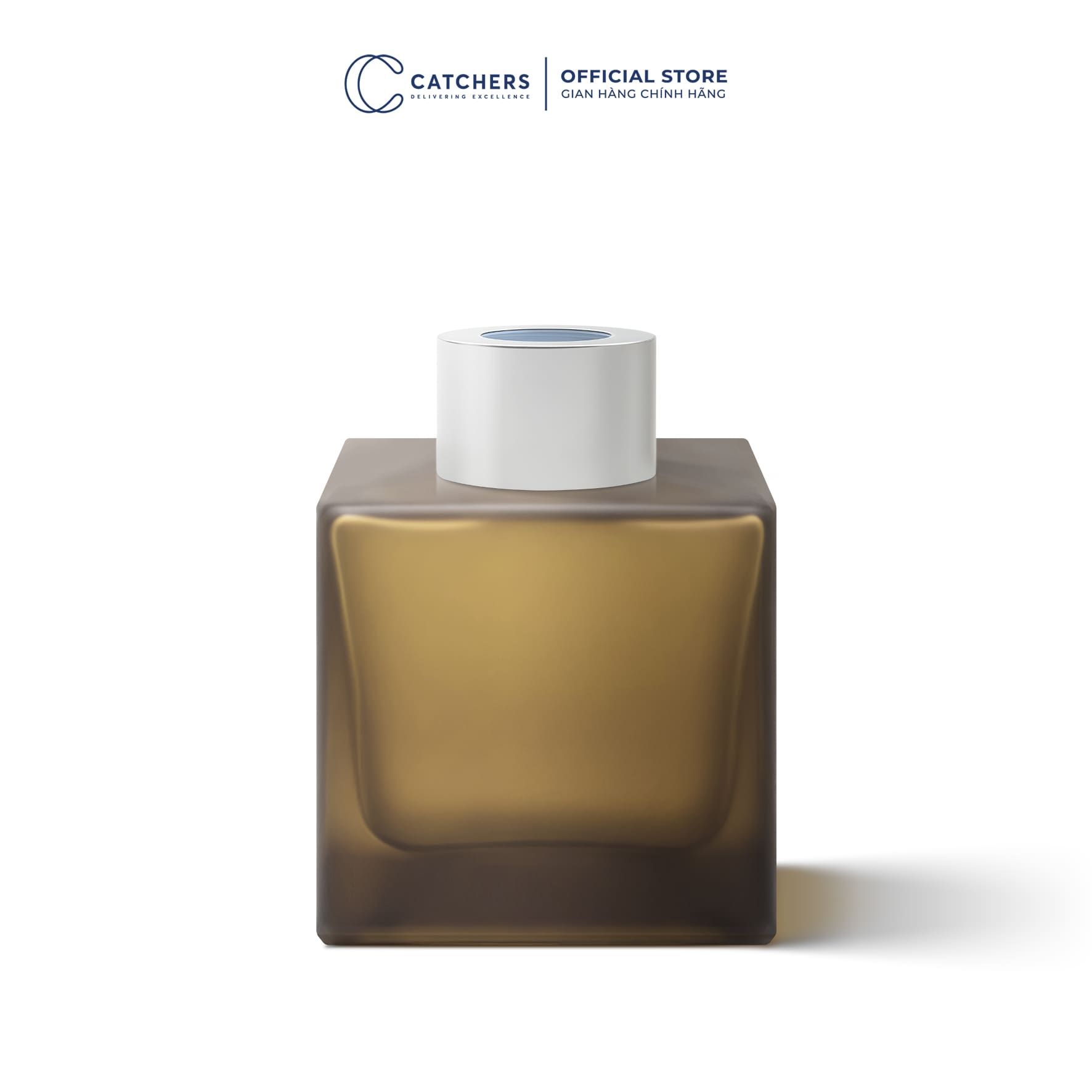 lọ khuếch tán vuông nâu nhám mờ kèm khoen kim loại bạc