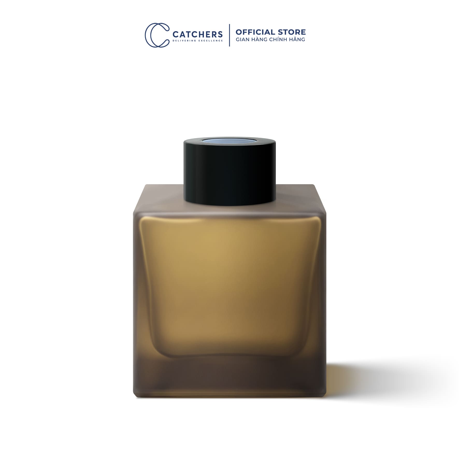 lọ khuếch tán vuông nâu nhám mờ kèm khoen kim loại đen