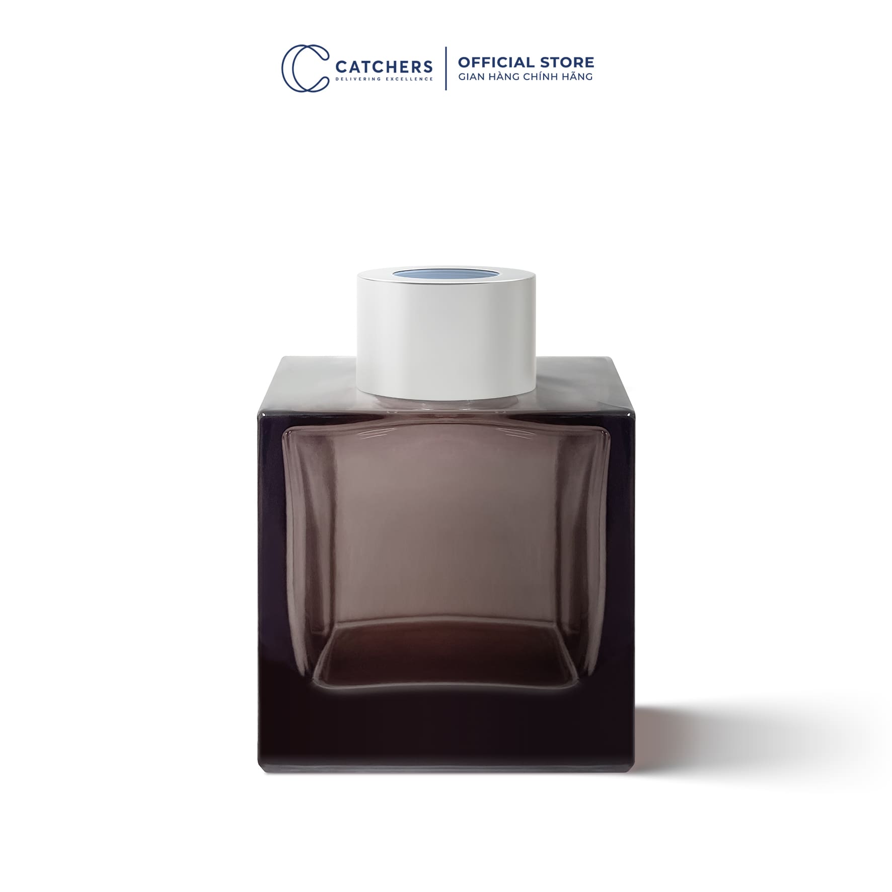 lọ khuếch tán vuông tím khói kèm khoen kim loại bạc