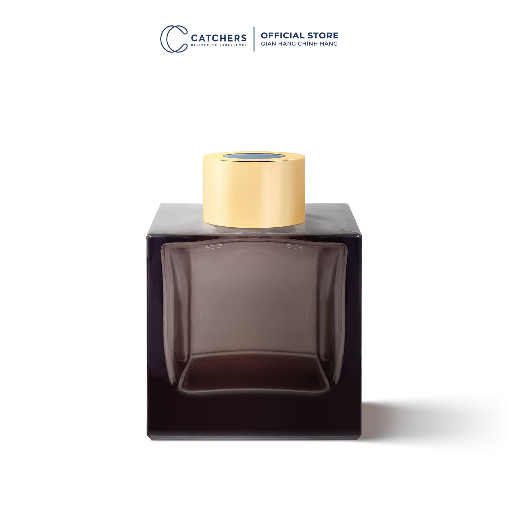 lọ khuếch tán vuông tím khói bóng kèm khoen kim loại vàng